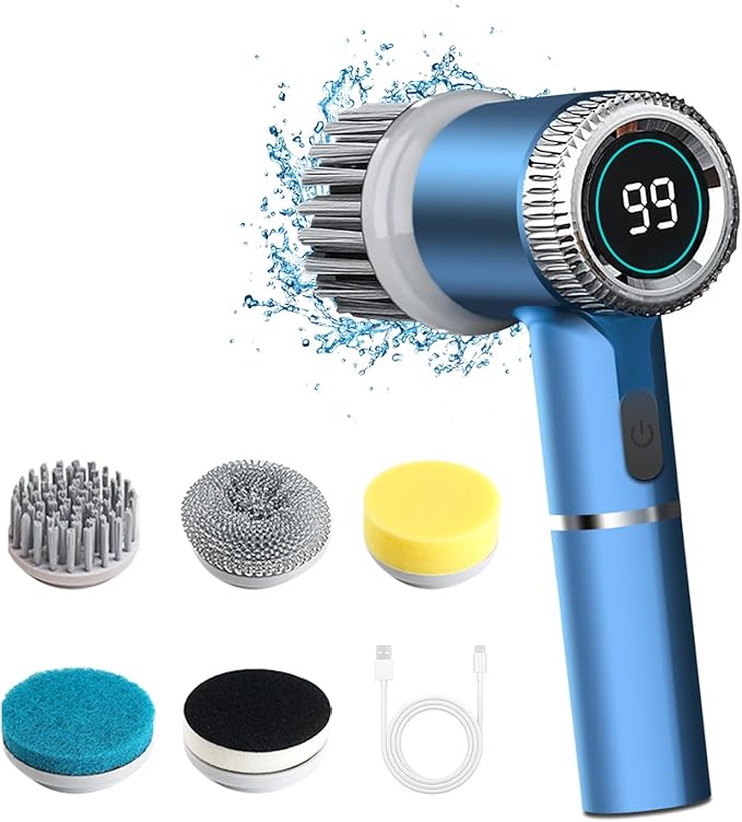 Electric Spin Scrubber – Cordless Rechargeable Cleaning Brush with 5 Brush Heads | IPX7 Waterproof for Bathroom, Kitchen & Car