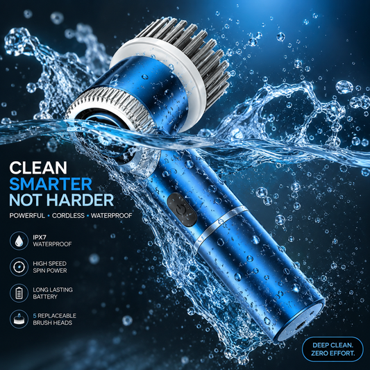 Electric Spin Scrubber – Cordless Rechargeable Cleaning Brush with 5 Brush Heads | IPX7 Waterproof for Bathroom, Kitchen & Car